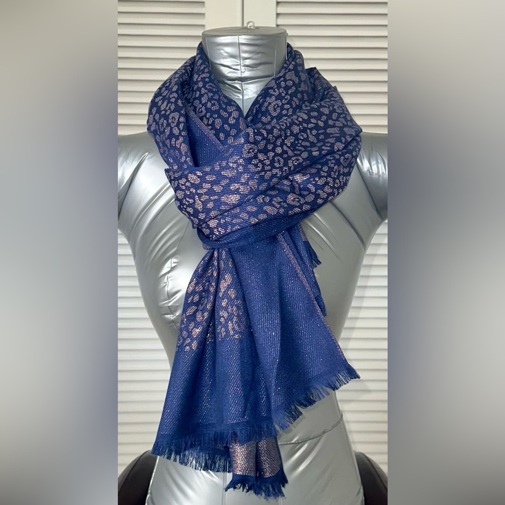 Women’s royal blue scarf (wrap) adorned with gold glitz